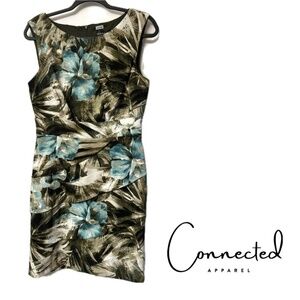 Connected Apparel Sheath Dress with Tiered Front Tropical Print Size 10
